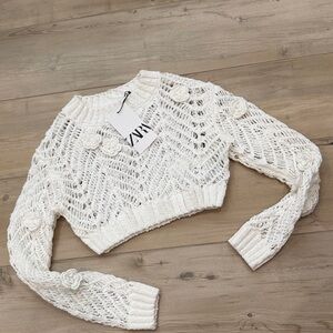 Zara Women's White Knit Crop Top Small NWT